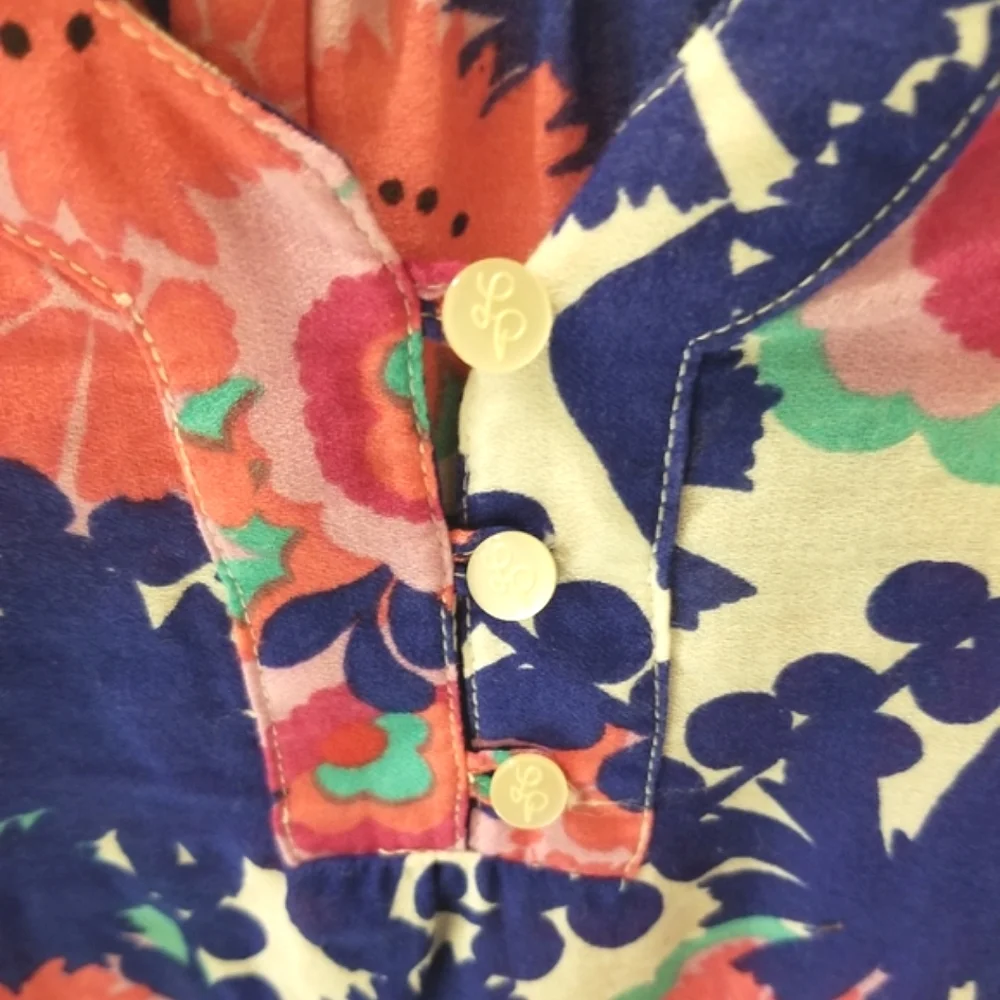 Lilly Pulitzer Lightweight Pink & Blue Floral Tunic Top Sz XS-S - Picture 8 of 11